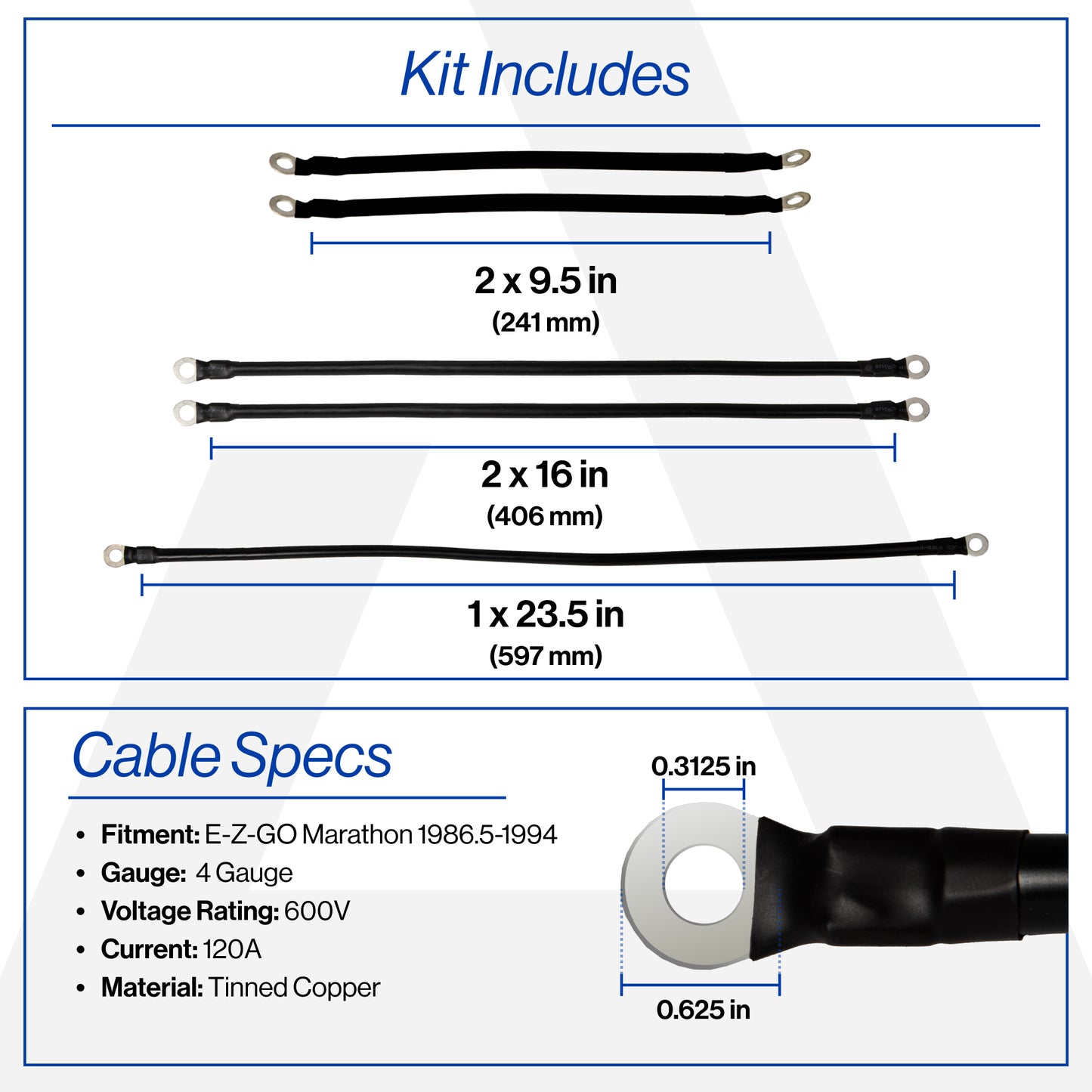 EZGO Marathon 4-Gauge Battery Cable Set (Years 1986.5-1994)