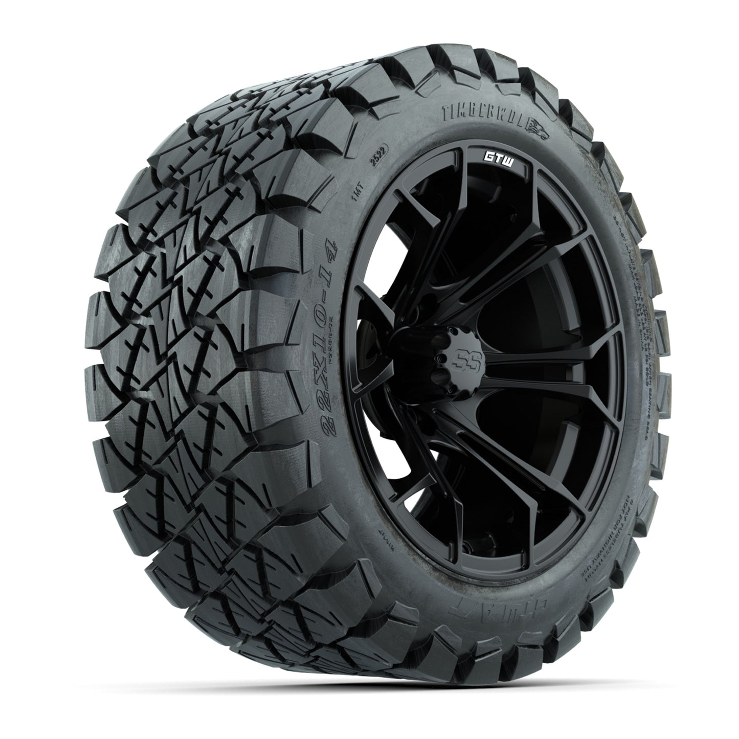 GTW Spyder Matte Black 14 in Wheels with 22x10-14 GTW Timberwolf All-Terrain Tires – Full Set