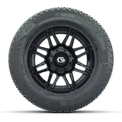 GTW® Stealth Gloss Black 12 in Wheels with 215/50-R12 Fusion S/R Steel Belt Radial Tires – Full Set