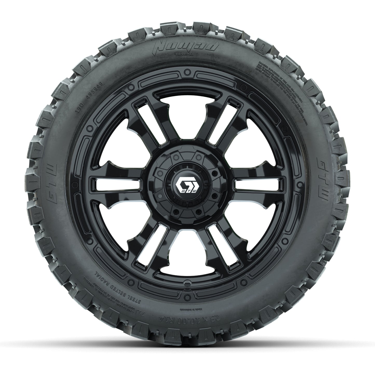 GTW® Shogun Gloss Black 14 in Wheels with 23X10-R14 Nomad Steel Belt Radial All-Terrain Tires – Full Set