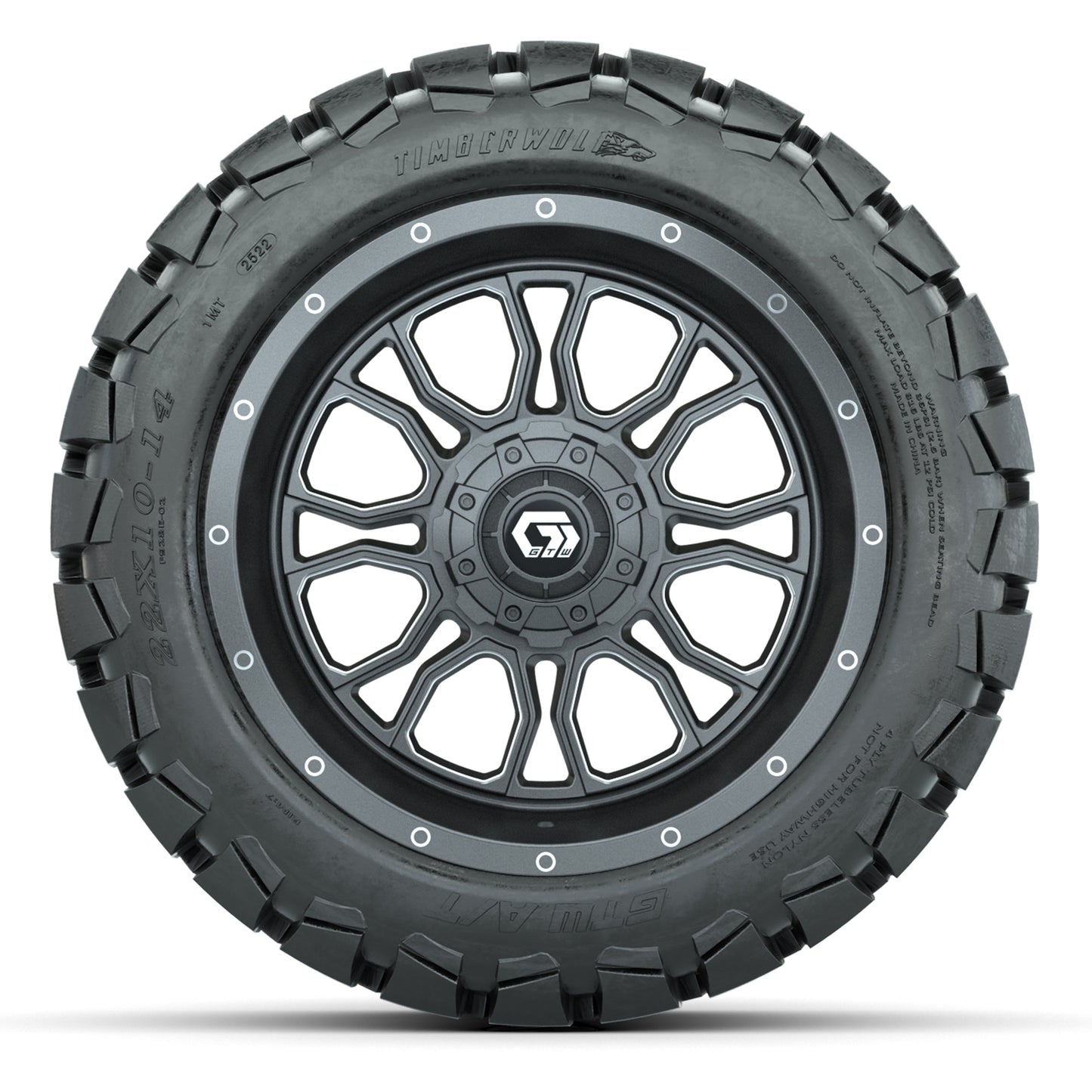 GTW Volt Gunmetal 14 in Wheels with 22X10-14 Timberwolf All-Terrain Tires – Full Set