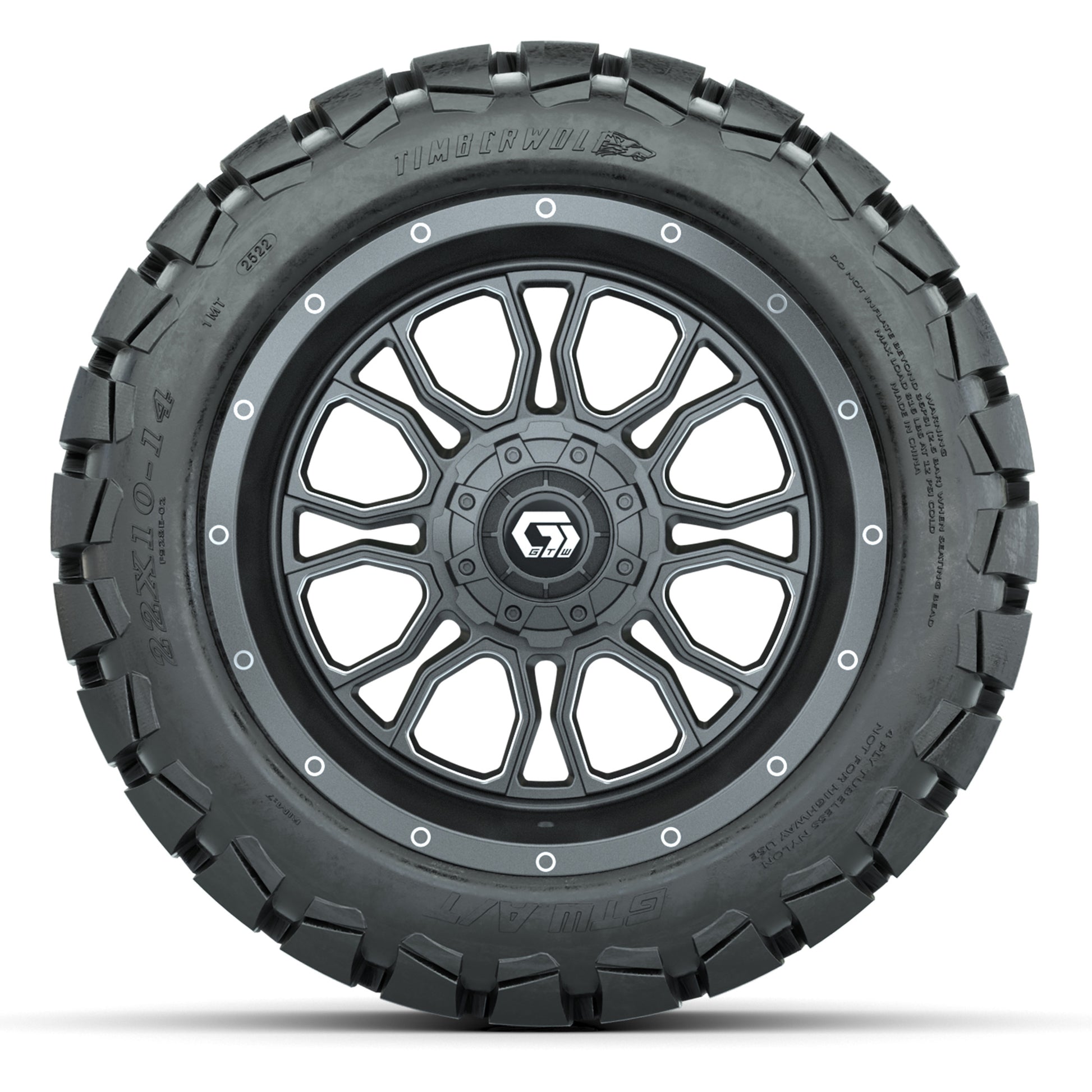 GTW Volt Gunmetal 14 in Wheels with 22X10-14 Timberwolf All-Terrain Tires – Full Set