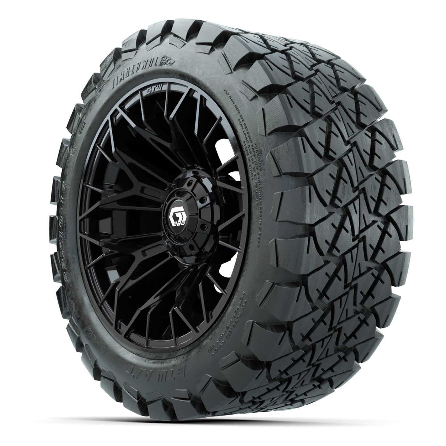 GTW Stellar Black 14 in Wheels with 22X10-14 Timberwolf All-Terrain Tires – Full Set