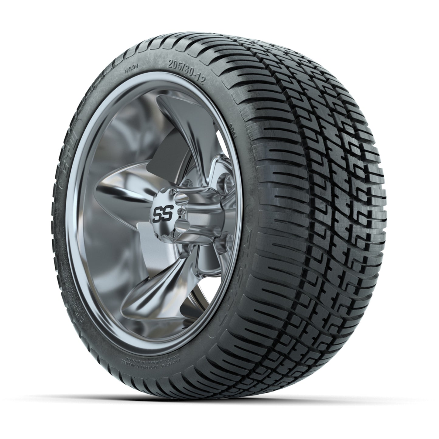 GTW® Godfather Chrome 12 in Wheels with 205/30-12 Fusion Street Tires – Full Set