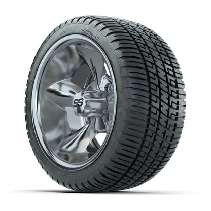 GTW® Godfather Chrome 12 in Wheels with 205/30-12 Fusion Street Tires – Full Set