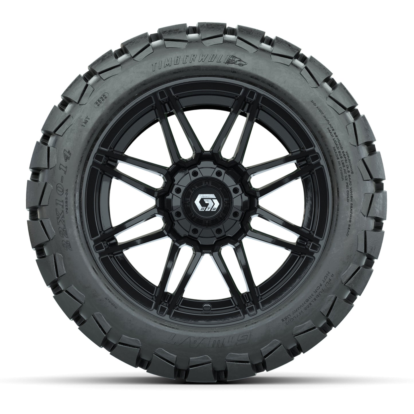 GTW® Stealth Gloss Black 14 in Wheels with 22x10-14 Timberwolf All-Terrain Tires – Full Set