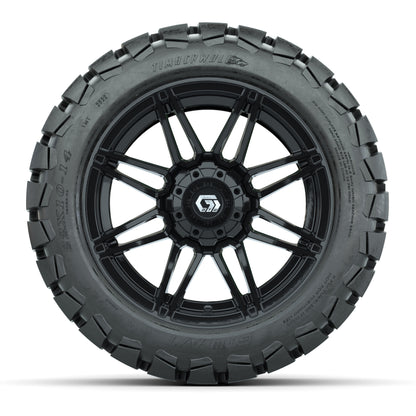 GTW® Stealth Gloss Black 14 in Wheels with 22x10-14 Timberwolf All-Terrain Tires – Full Set