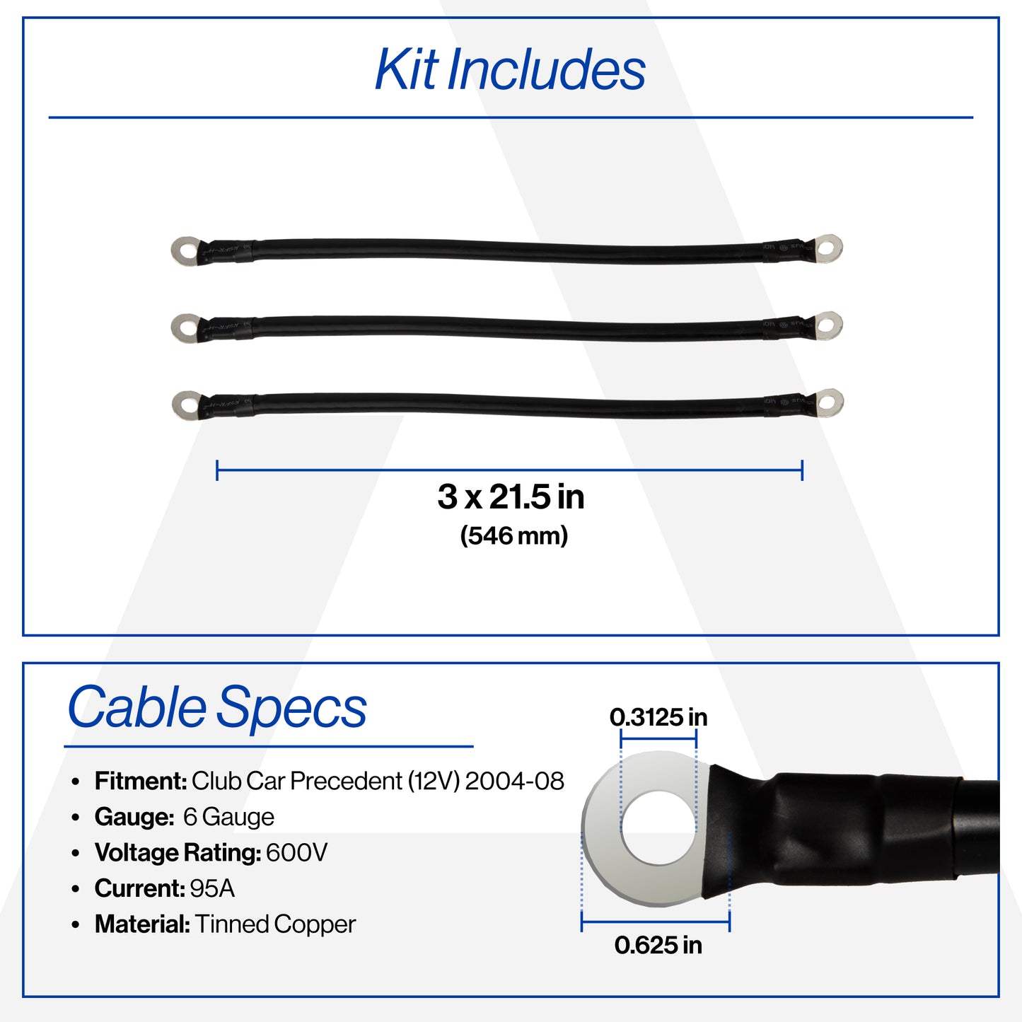 Club Car Precedent with 12V Batteries 6-Gauge Battery Cable Set (Years 2004-2008)