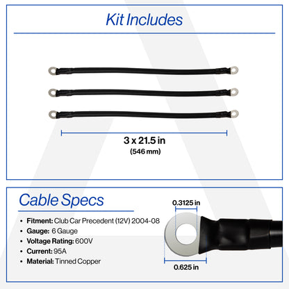 Club Car Precedent with 12V Batteries 6-Gauge Battery Cable Set (Years 2004-2008)