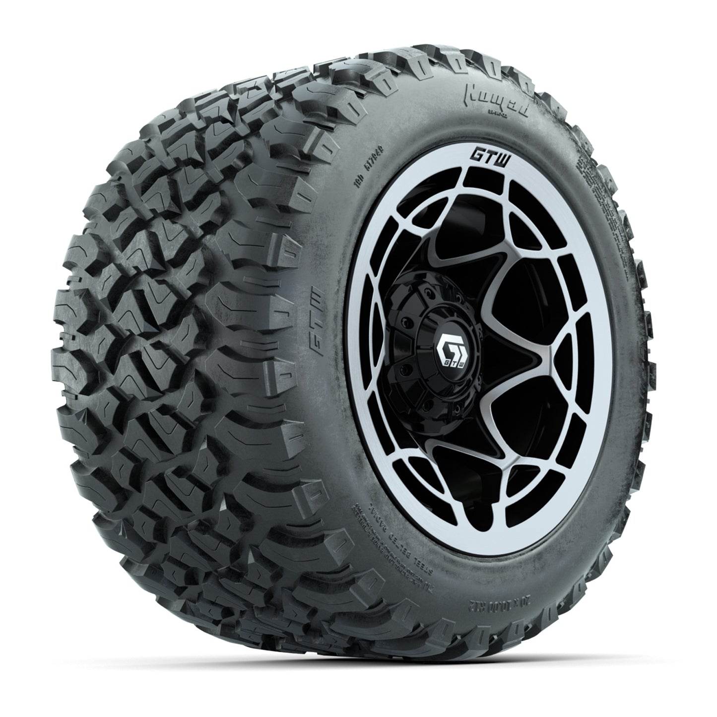 GTW® Nexus Black with Silver Face 12 in Wheels with 20X10-12 Nomad Steel Belt Radial All-Terrain Tires - Full Set