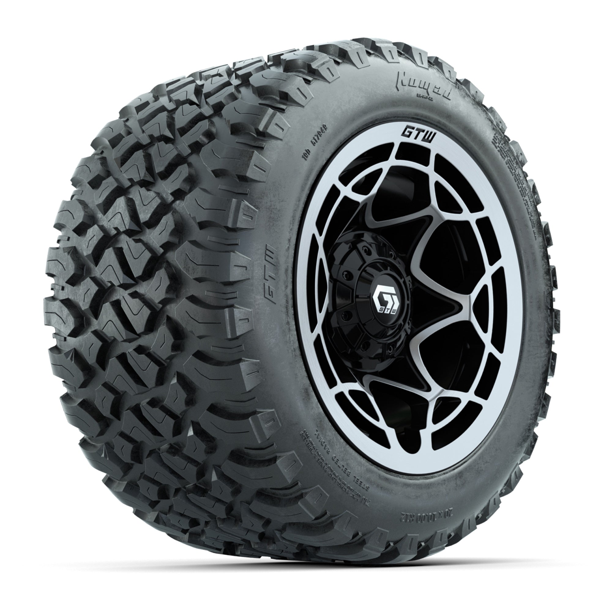 GTW® Nexus Black with Silver Face 12 in Wheels with 20X10-12 Nomad Steel Belt Radial All-Terrain Tires - Full Set