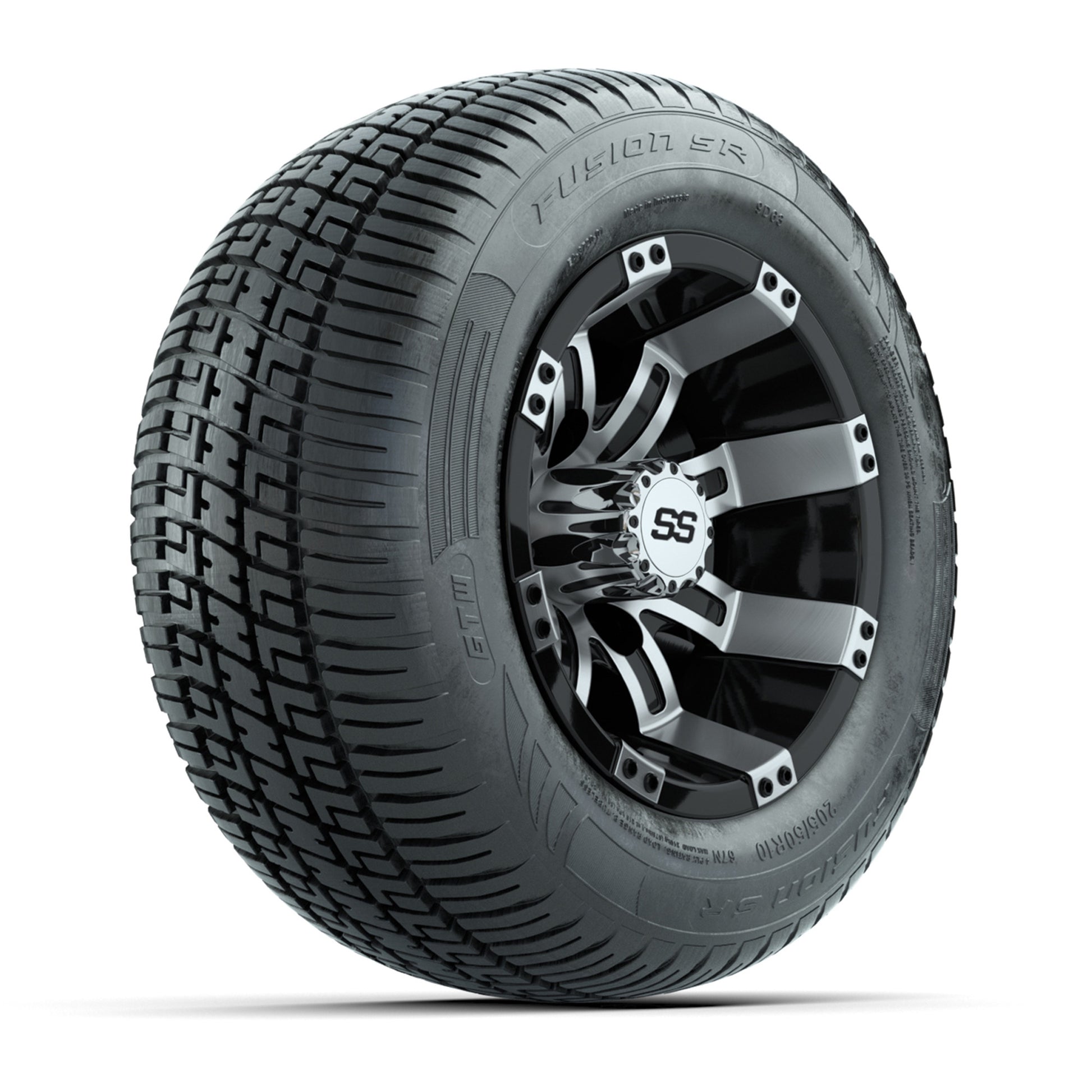 GTW Tempest Black/Machined 10 in Wheels with 205/50-R10 Fusion S/R Radial Steel Belt Street Tires - Full Set