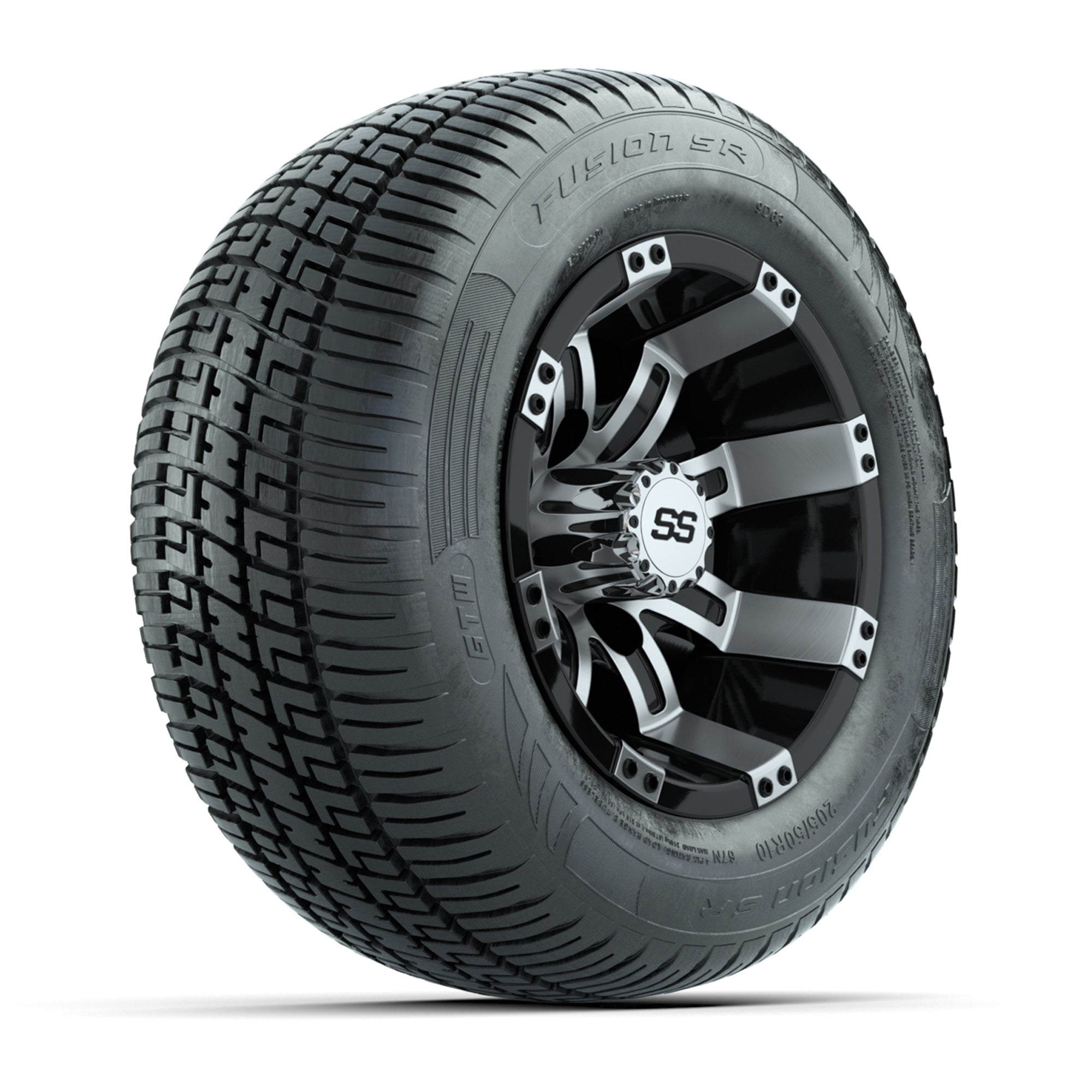 GTW Tempest Black/Machined 10 in Wheels with 205/50-R10 Fusion S/R Radial Steel Belt Street Tires - Full Set