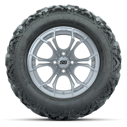 GTW Spyder Silver Brush 14 in Wheels with 25x10-14 Barrage Mud Tires – Full Set
