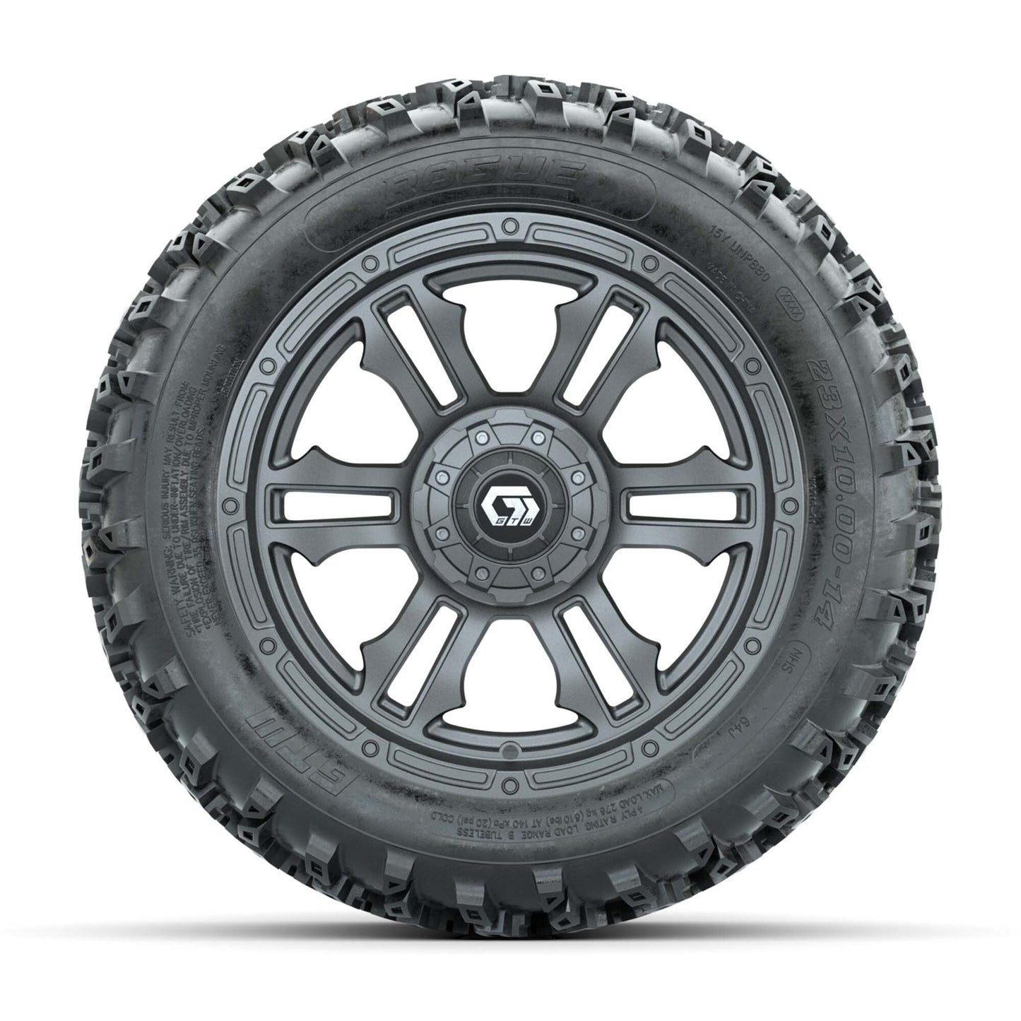 GTW® Shogun Gunmetal 14 in Wheels with 23X10.00-14 Rogue All-Terrain Tires – Full Set