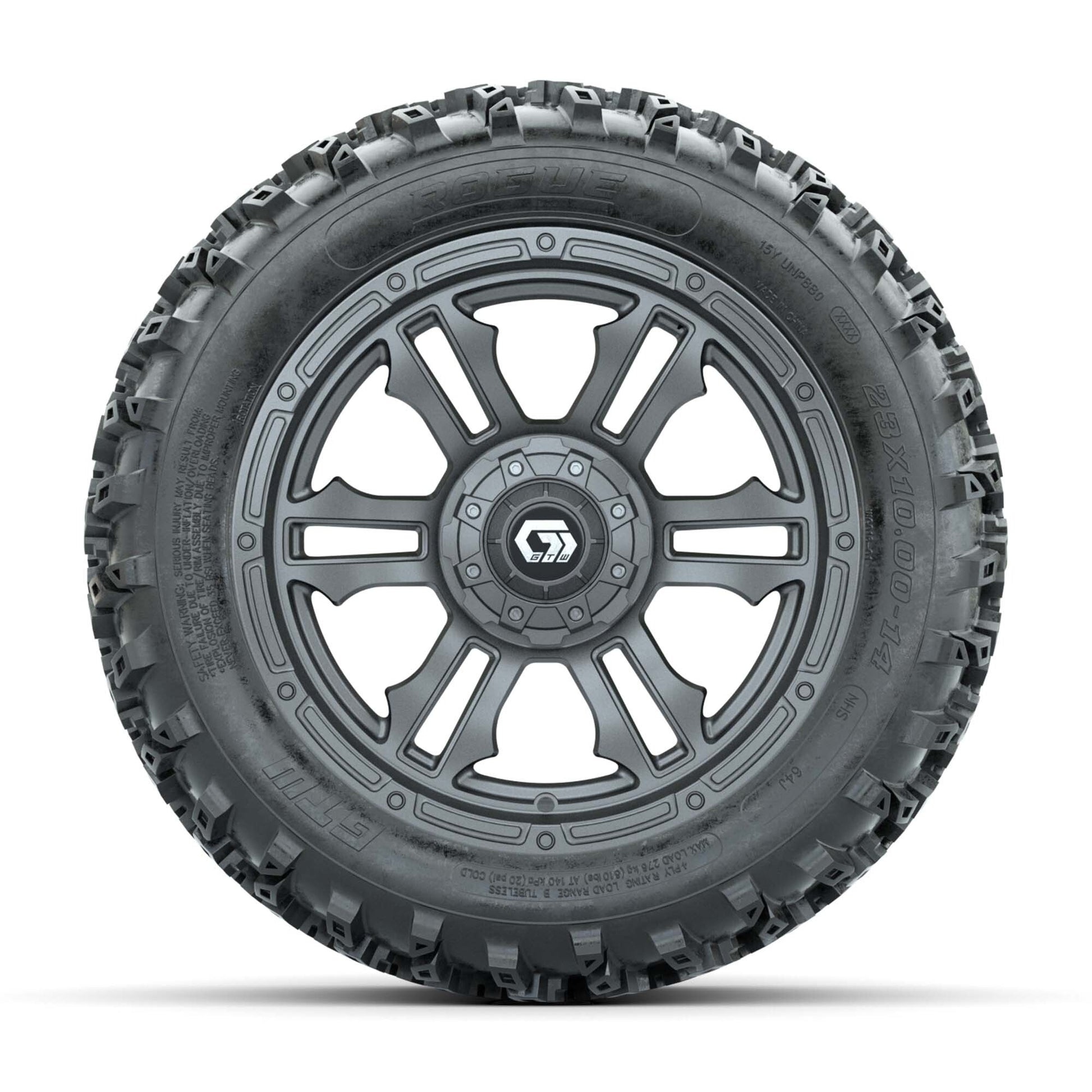 GTW® Shogun Gunmetal 14 in Wheels with 23X10.00-14 Rogue All-Terrain Tires – Full Set