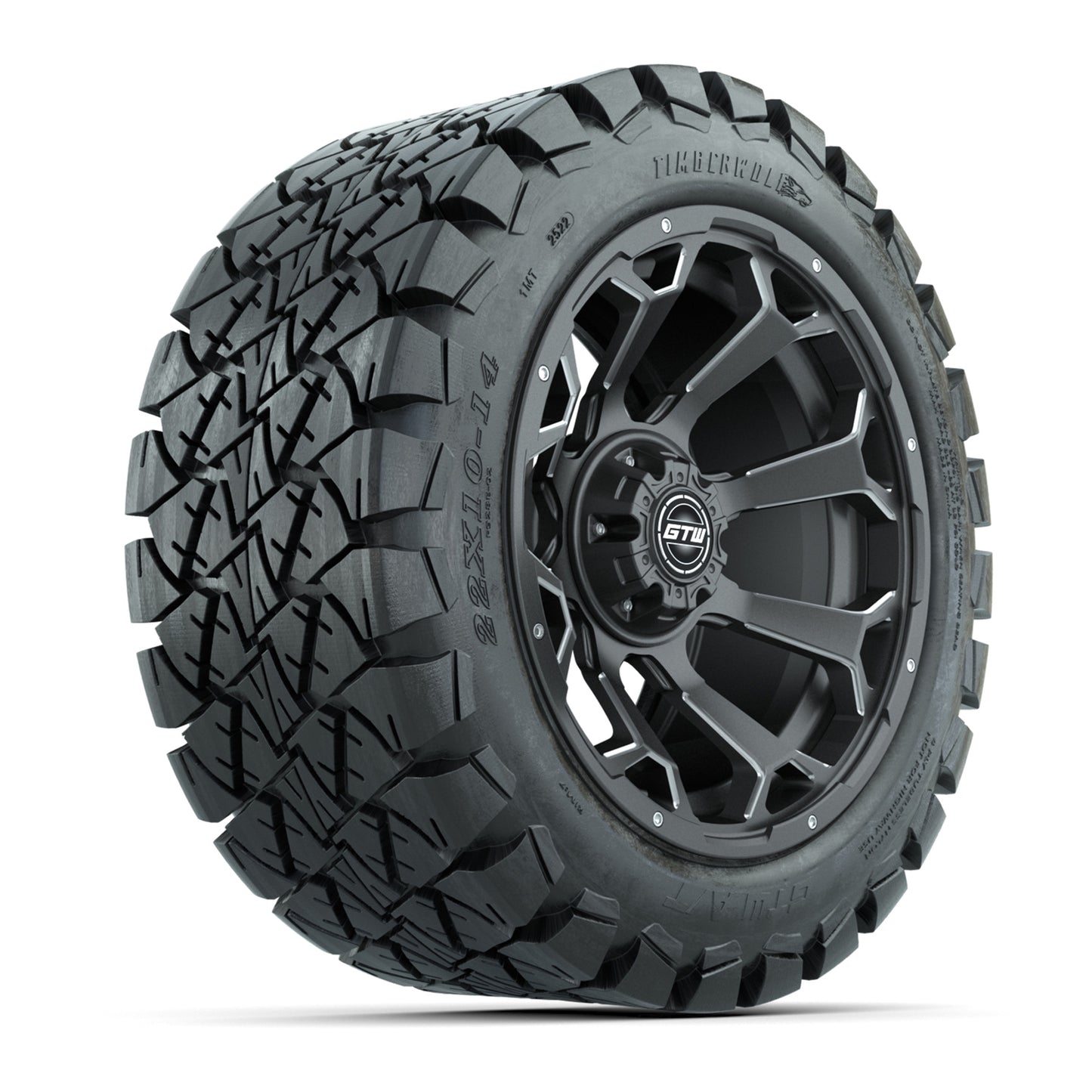 Set of (4) 14 in GTW Raven Wheels with 22x10-14 GTW Timberwolf All-Terrain Tires