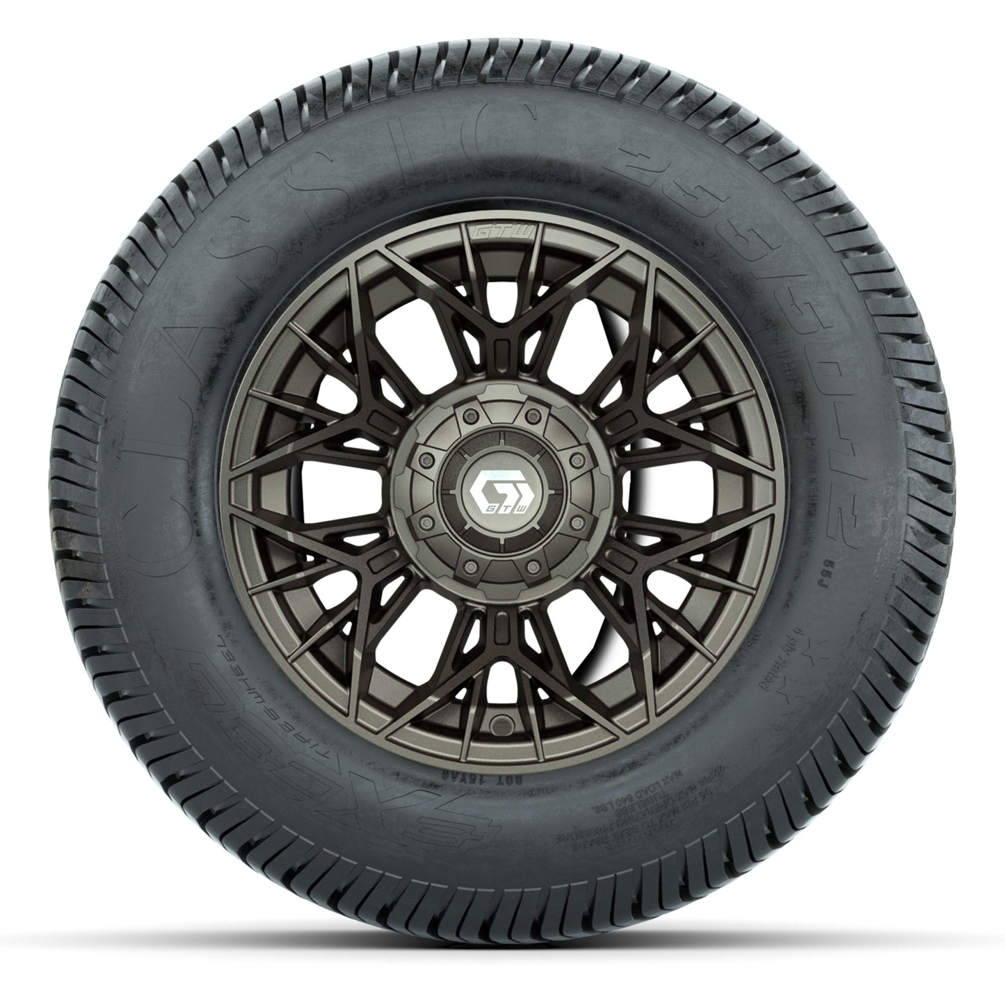 GTW® Stellar Matte Bronze 12 in Wheels with 255/50-12 Excel Classic Street Tires – Full Set