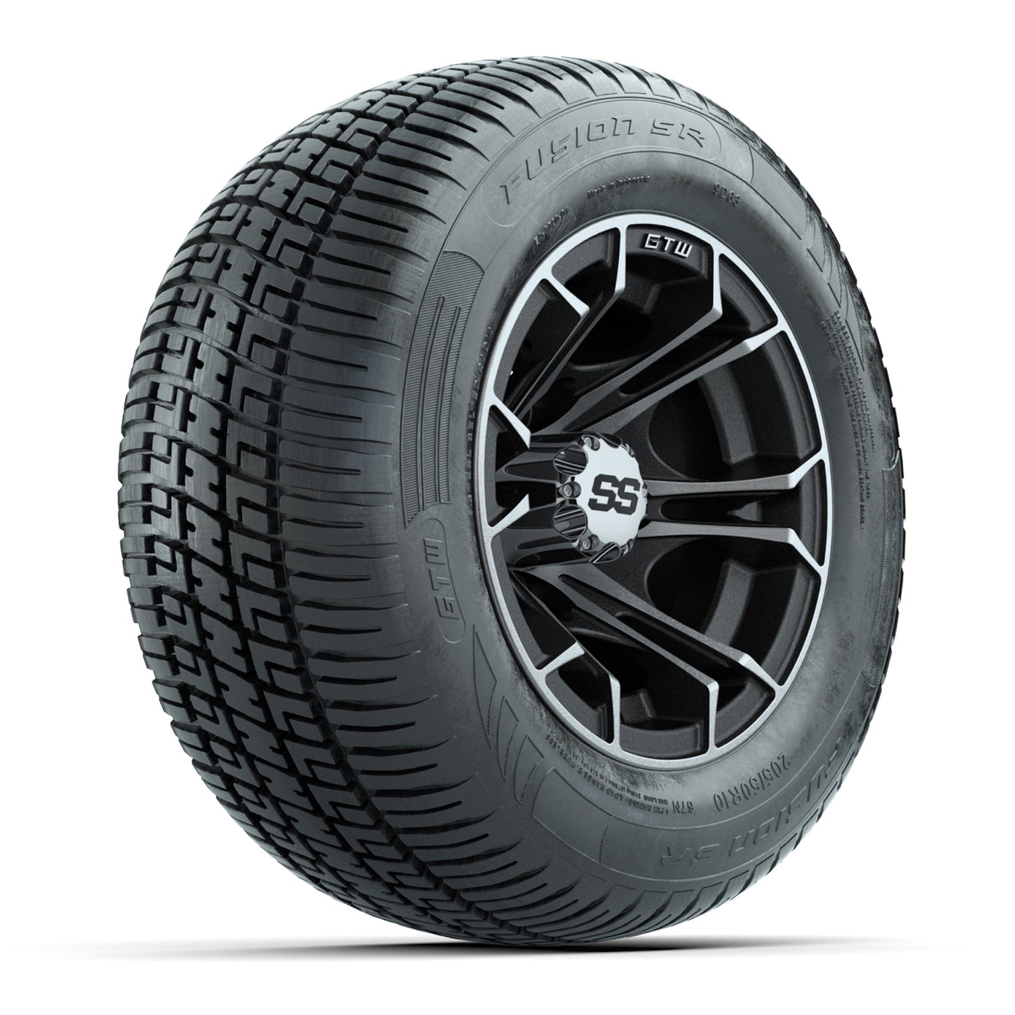 GTW Spyder Machined/Matte Grey 10 in Wheels with 205/50-10 Fusion SR Steel Belted Radial Tires – Full Set