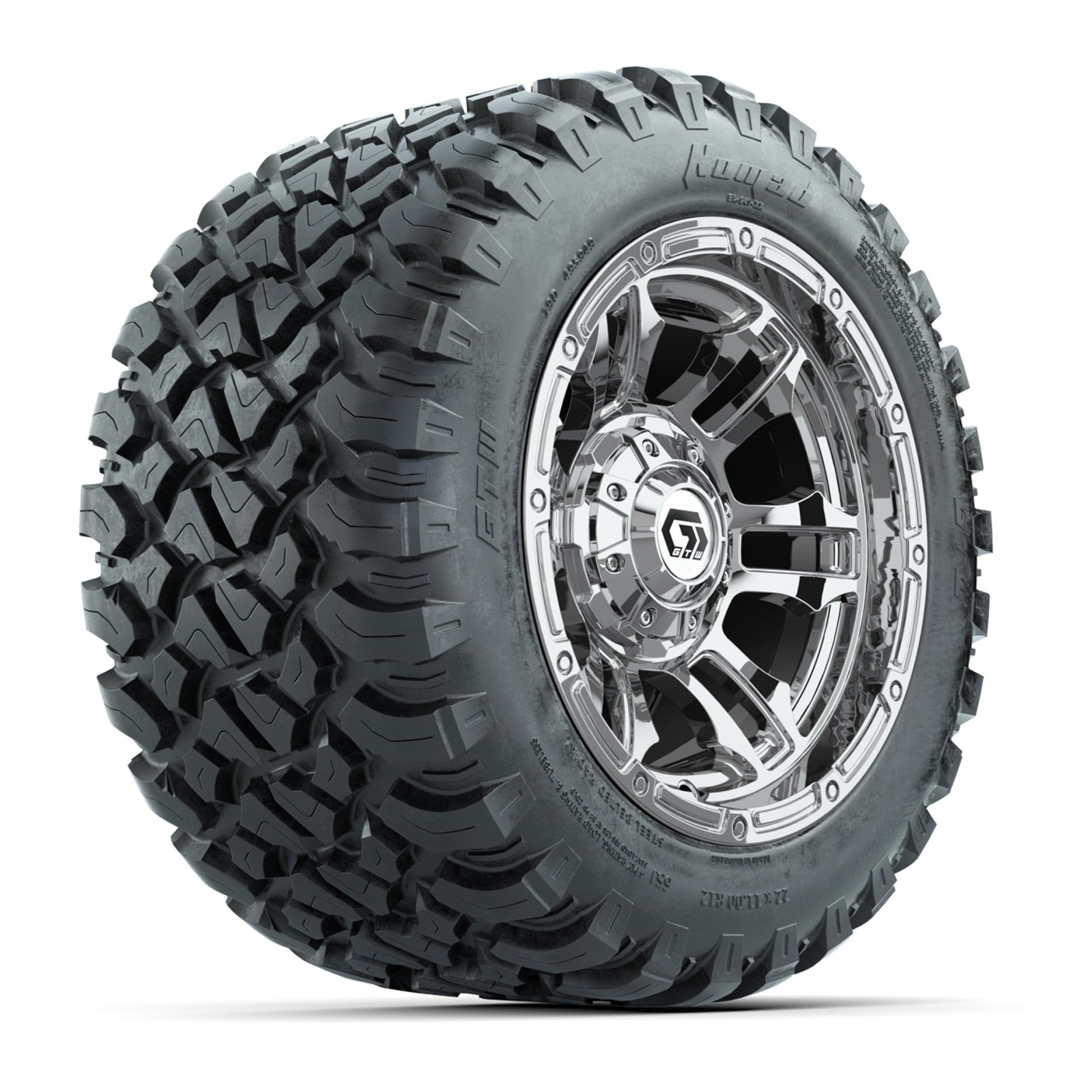 GTW® Shogun Chrome 12 in Wheels with 22X11-R12 Nomad Steel Belt Radial All-Terrain Tires – Full Set