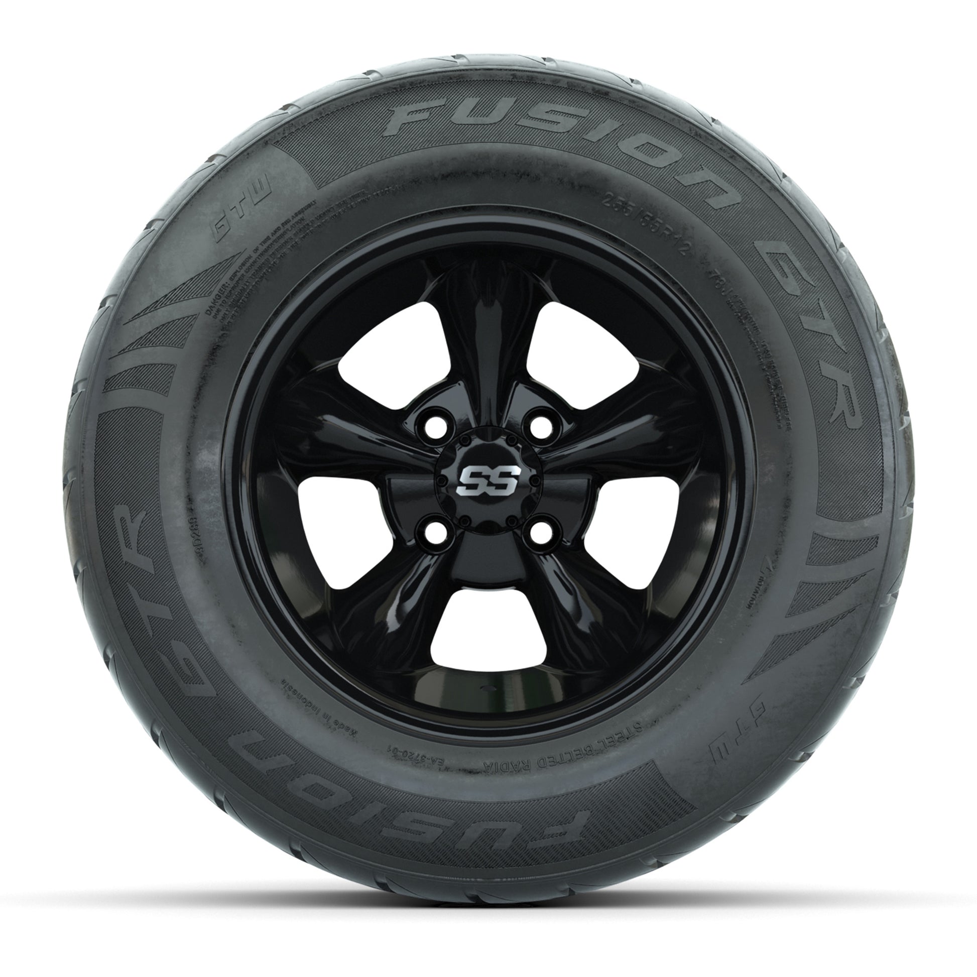 GTW® Godfather Black 12 in Wheels with 255/55-R12 Fusion GTR Steel Belt Radial Street Tires – Full Set