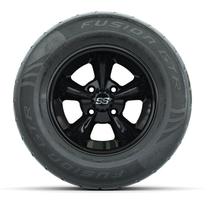 GTW® Godfather Black 12 in Wheels with 255/55-R12 Fusion GTR Steel Belt Radial Street Tires – Full Set
