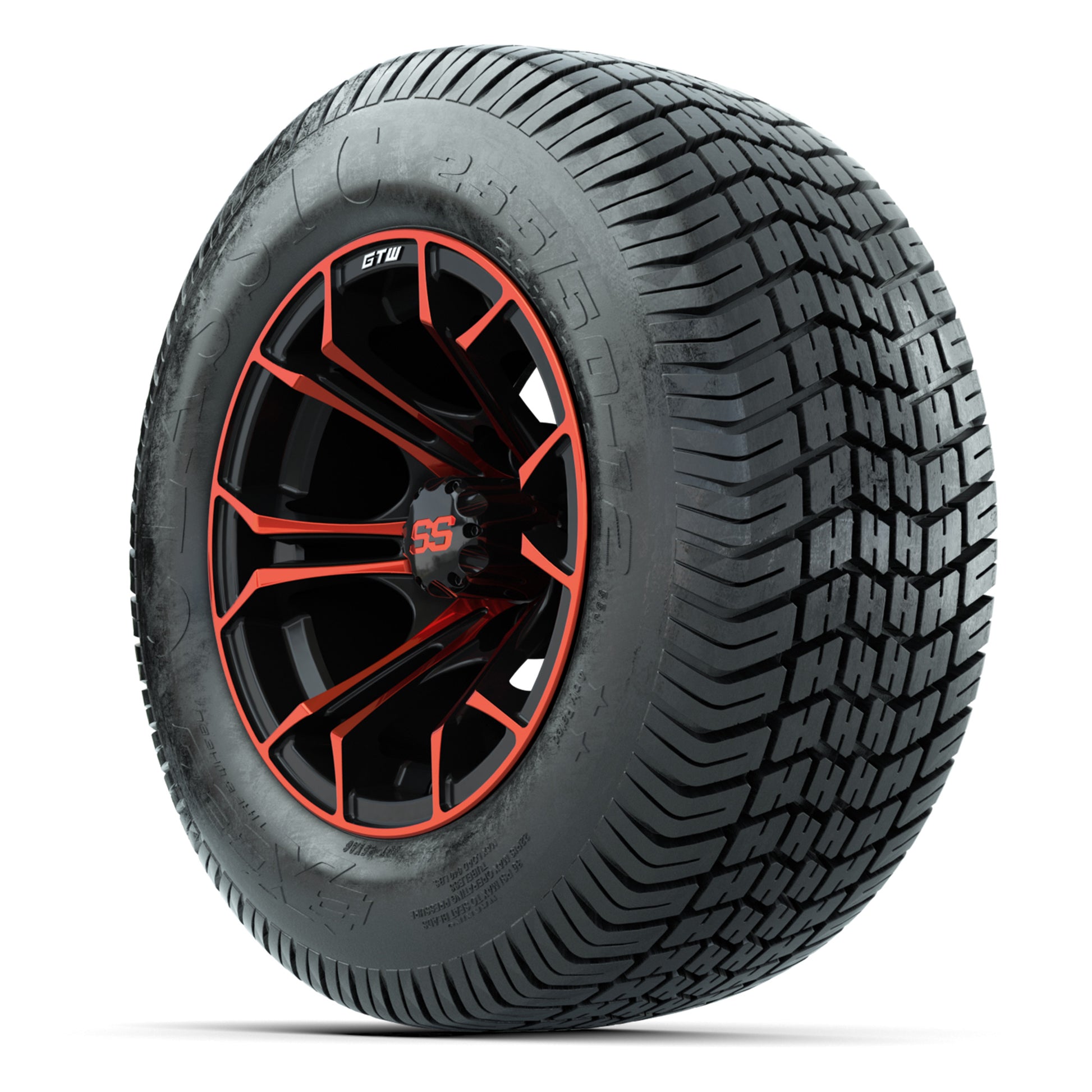 GTW® Spyder Black/Red 12 in Wheels with 255/50-12 Excel Classic Street Tires – Full Set