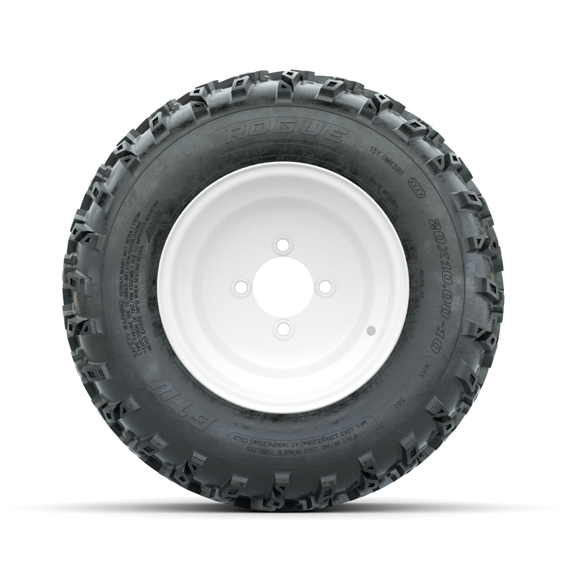 GTW Steel White 10 in Wheels with 20x10.00-10 Rogue All Terrain Tires – Full Set