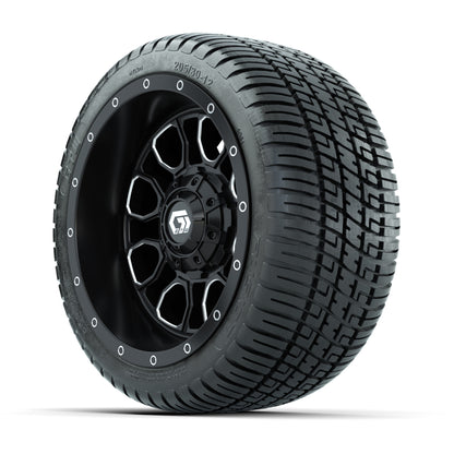 GTW® Volt Black/Machined 12 in Wheels with 205/30-12 Fusion Street Tires – Full Set