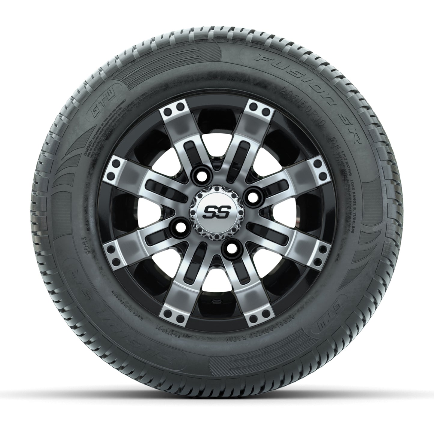 GTW Tempest Black/Machined 10 in Wheels with 205/50-R10 Fusion S/R Radial Steel Belt Street Tires - Full Set