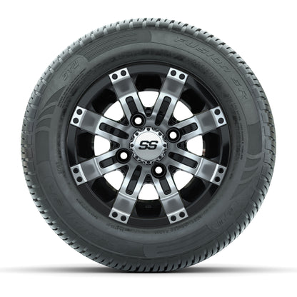 GTW Tempest Black/Machined 10 in Wheels with 205/50-R10 Fusion S/R Radial Steel Belt Street Tires - Full Set