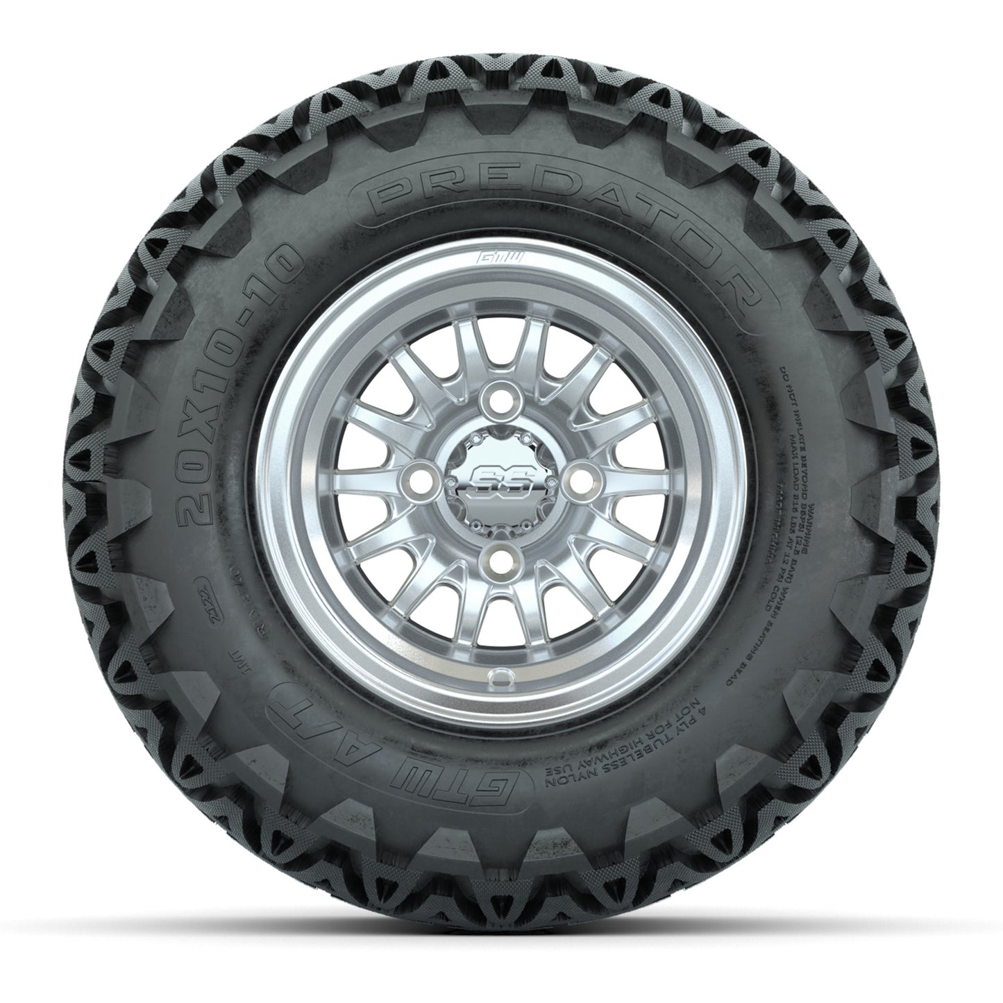 GTW Medusa Silver and Machined Wheels with 20in Predator A-T Tires - 10 Inch