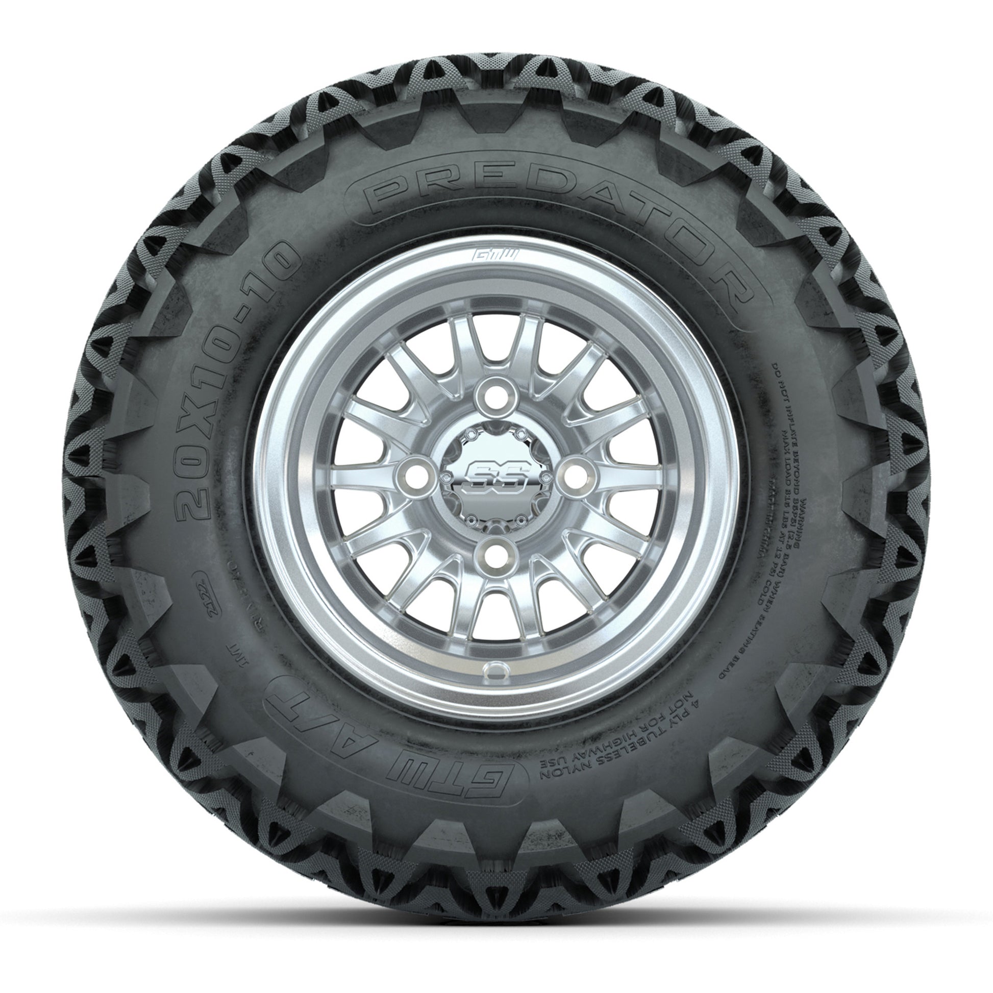 GTW Medusa Silver and Machined Wheels with 20in Predator A-T Tires - 10 Inch