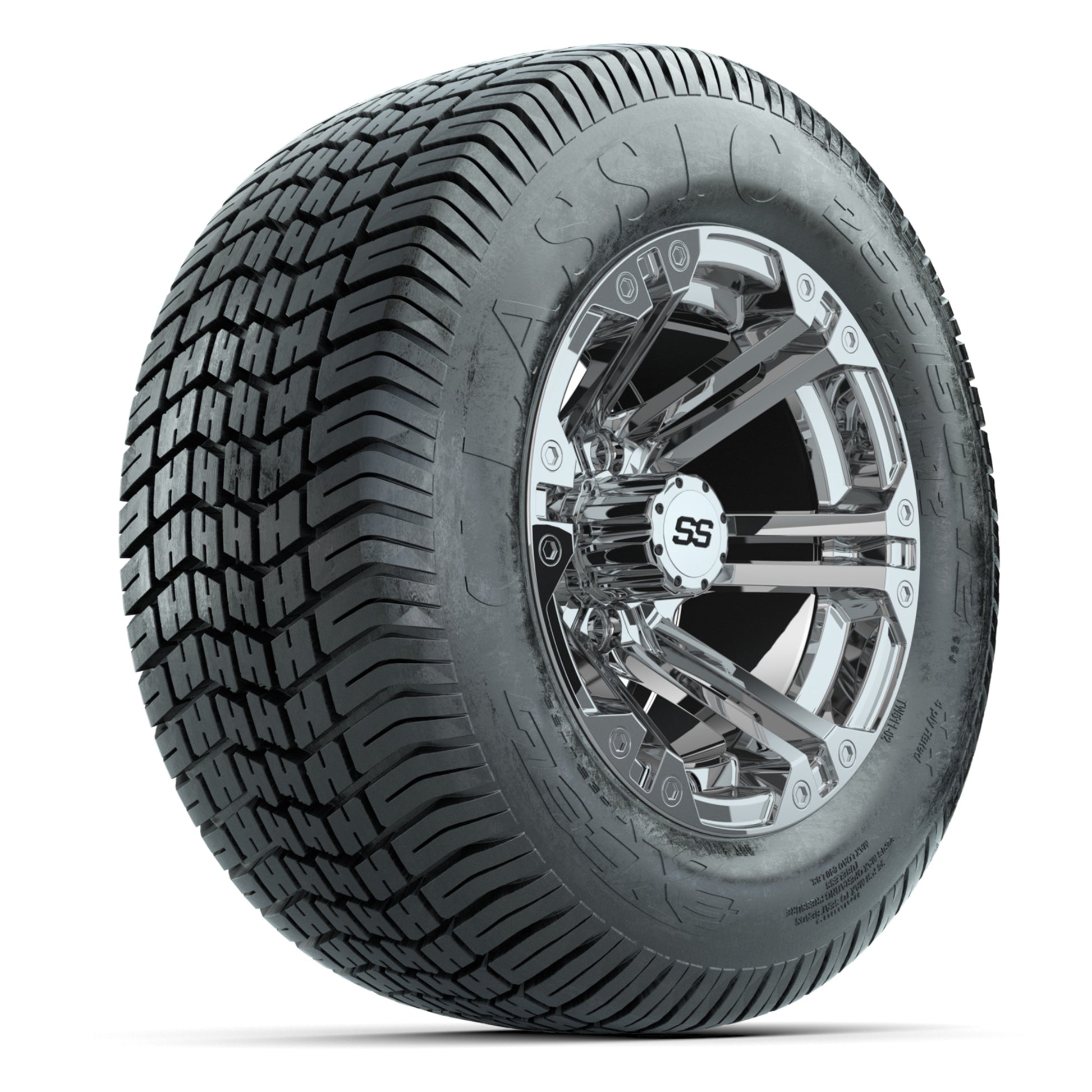 GTW® Specter Chrome 12 in Wheels with 255/50-12 Excel Classic Street Tires – Full Set