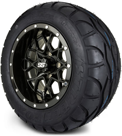 MODZ® 12" Vortex Glossy Black Wheels & Street Tires Combo
