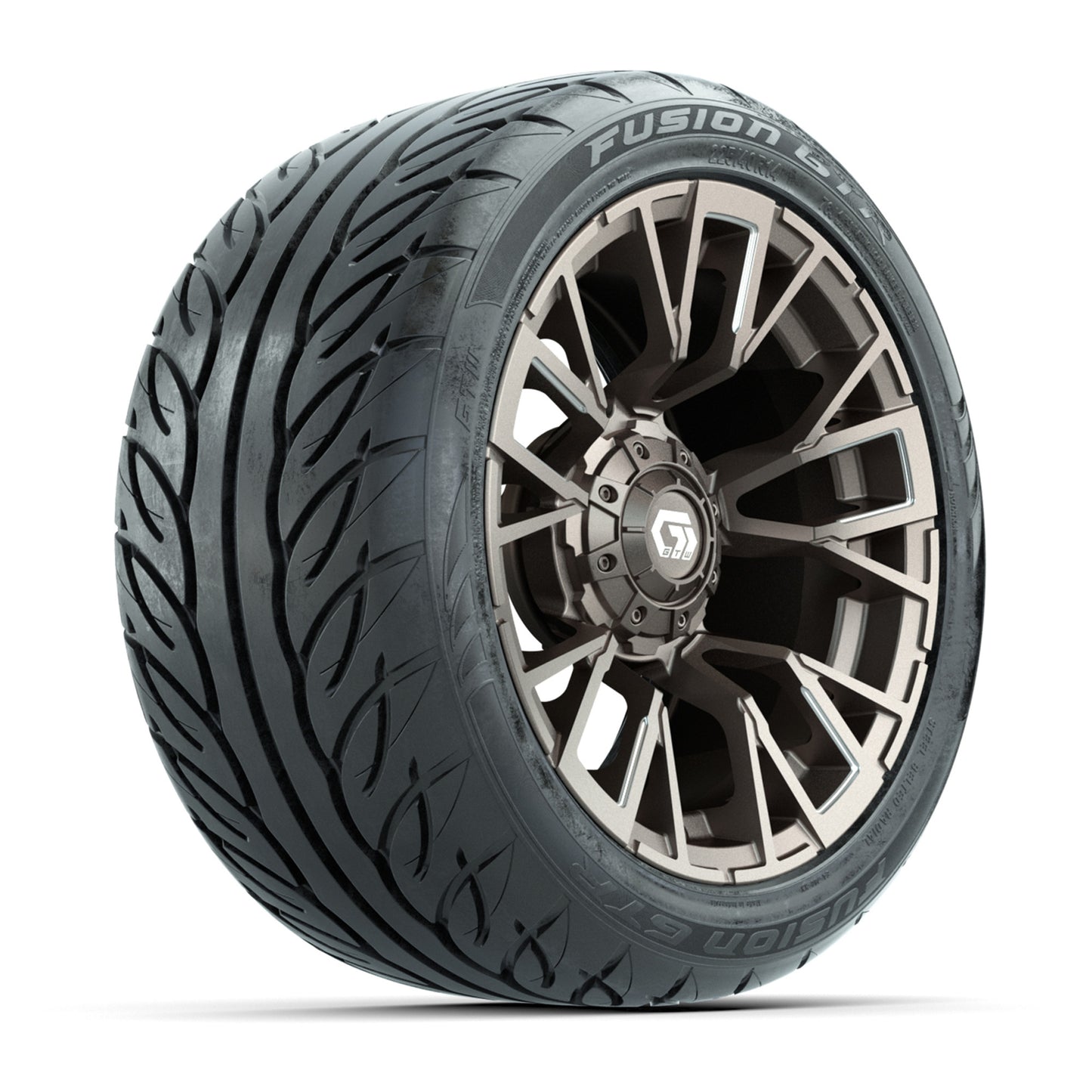 GTW® Vandal Bronze/Machined 14 in Wheels with 225/40-R14 Fusion GTR Steel Belt Radial Street Tires – Full Set