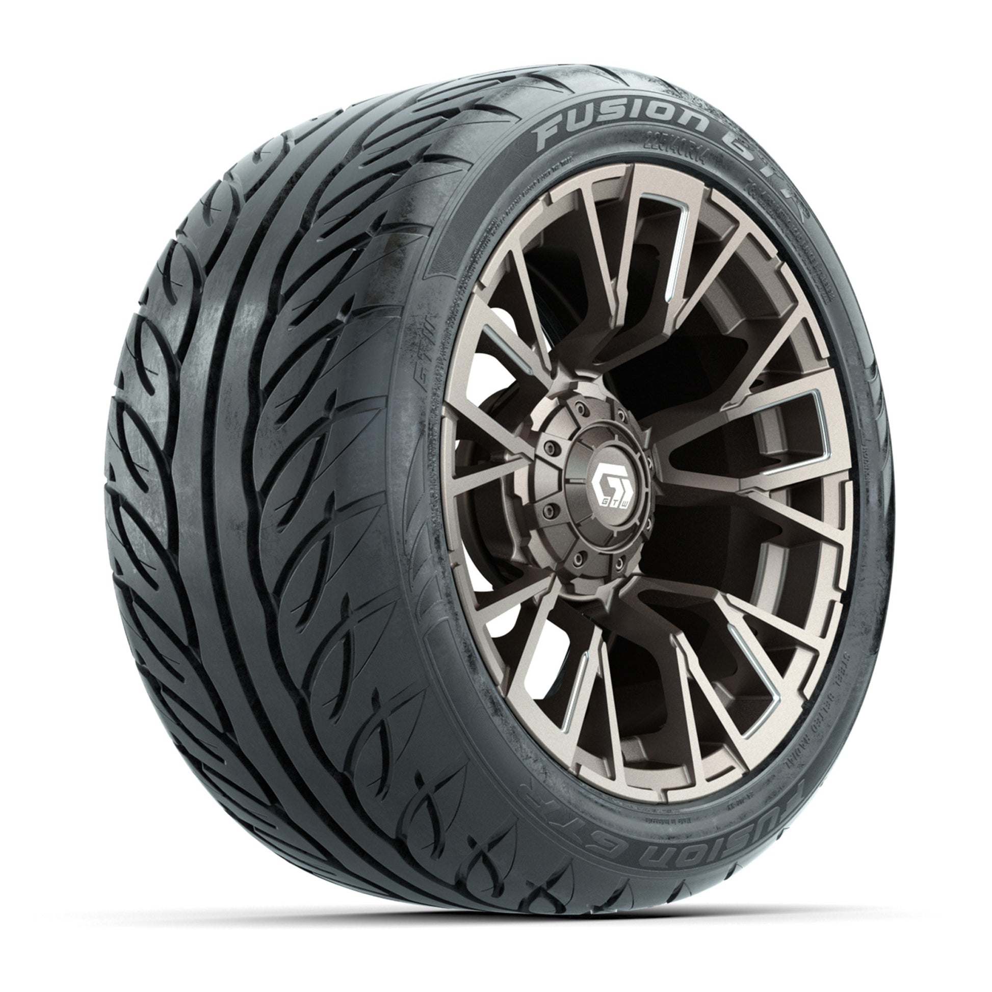 GTW® Vandal Bronze/Machined 14 in Wheels with 225/40-R14 Fusion GTR Steel Belt Radial Street Tires – Full Set