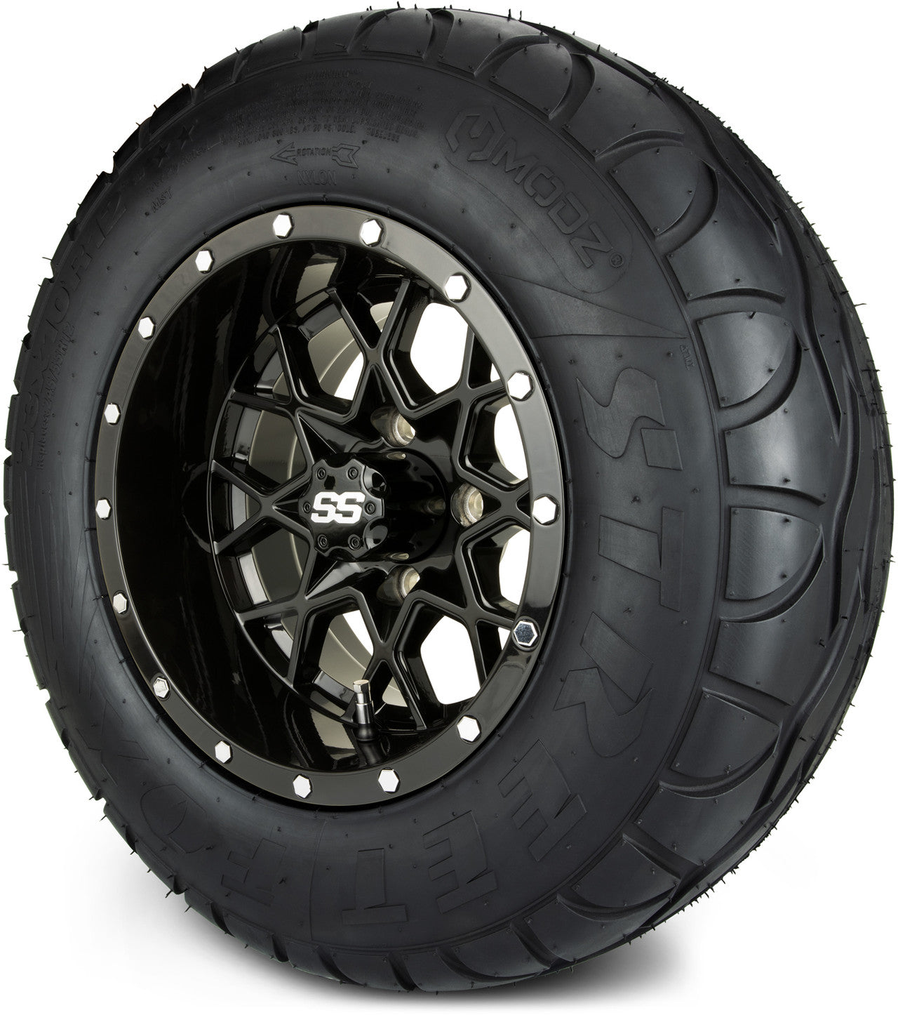 MODZ® 12" Vortex Glossy Black Wheels & Street Tires Combo