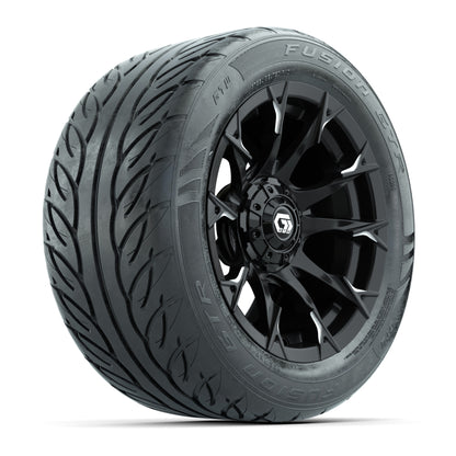 GTW® Diablo Gloss Black/Machined 14 in Wheels with 255/45-R14 Fusion GTR Steel Belt Radial Street Tires – Full Set