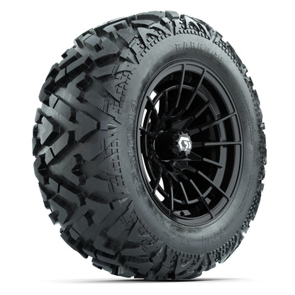 GTW Boost Gloss Black 14 in Wheels with 25x10-14 Barrage Mud Tires – Full Set
