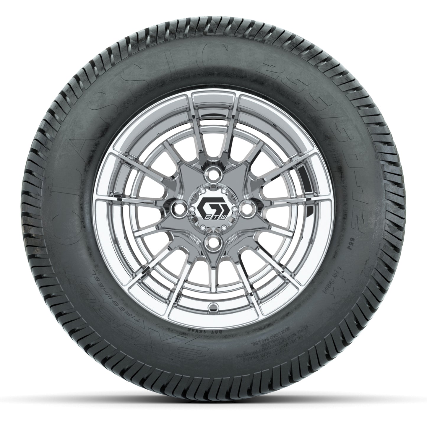 GTW® Boost Chrome 12 in Wheels with 255/50-12 Excel Classic Street Tires – Full Set