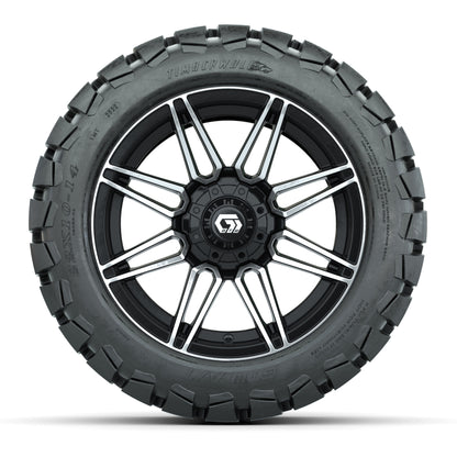 GTW® Stealth Gloss Black/Machined 14 in Wheels with 22x10-14 Timberwolf All-Terrain Tires – Full Set