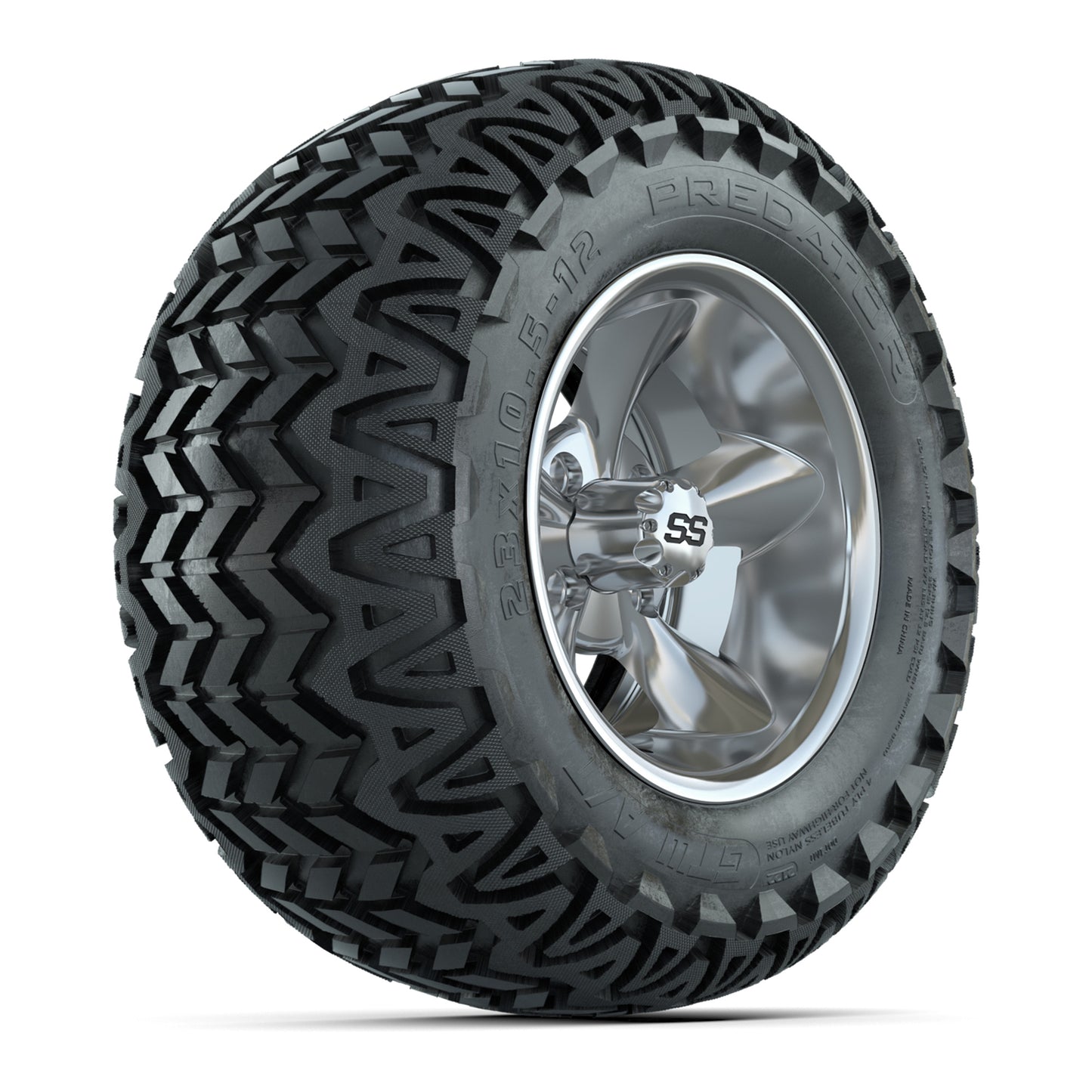 GTW® Godfather Chrome 12 in Wheels with 23X10.5-12 Predator All-Terrain Tires – Full Set