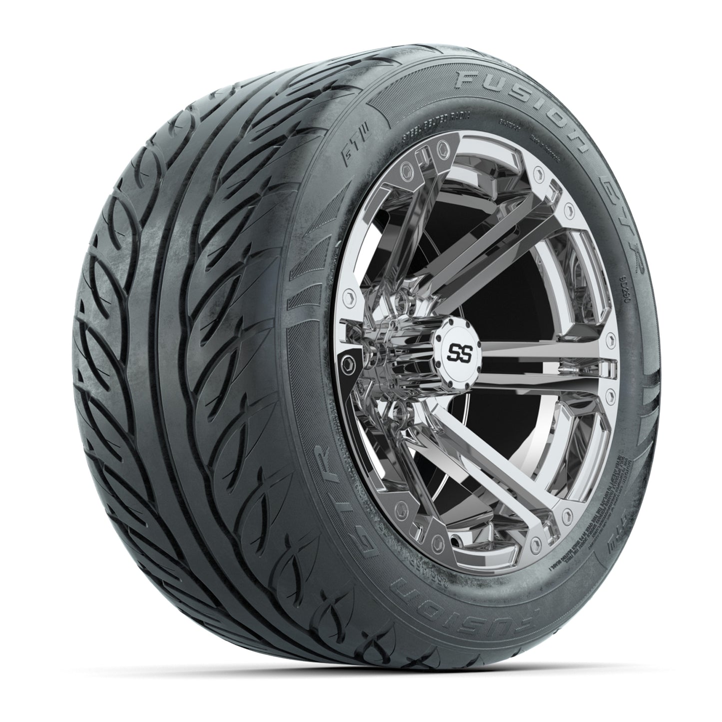 GTW® Specter Chrome 14 in Wheels with 255/45-R14 Fusion GTR Steel Belt Radial Street Tires – Full Set