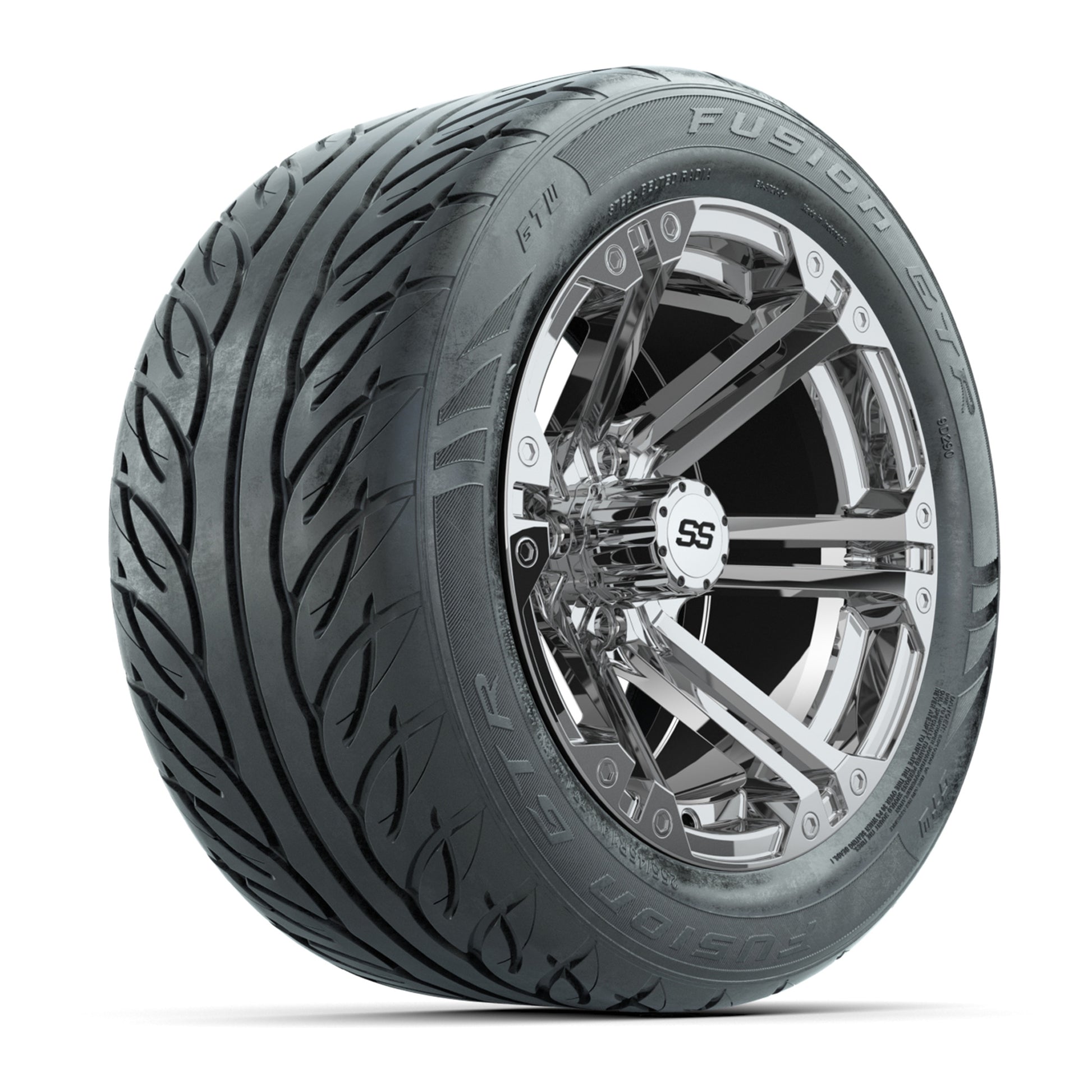 GTW® Specter Chrome 14 in Wheels with 255/45-R14 Fusion GTR Steel Belt Radial Street Tires – Full Set