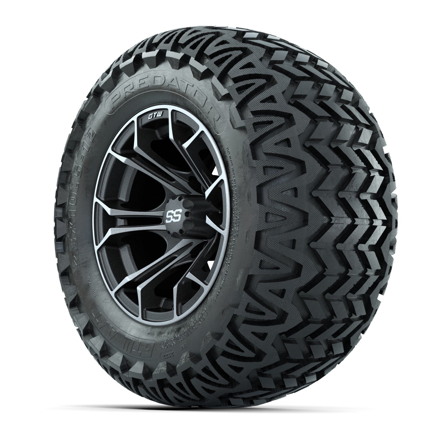 GTW® Spyder Matte Gray/Machined 12 in Wheels with 23X10.5-12 Predator All-Terrain Tires – Full Set