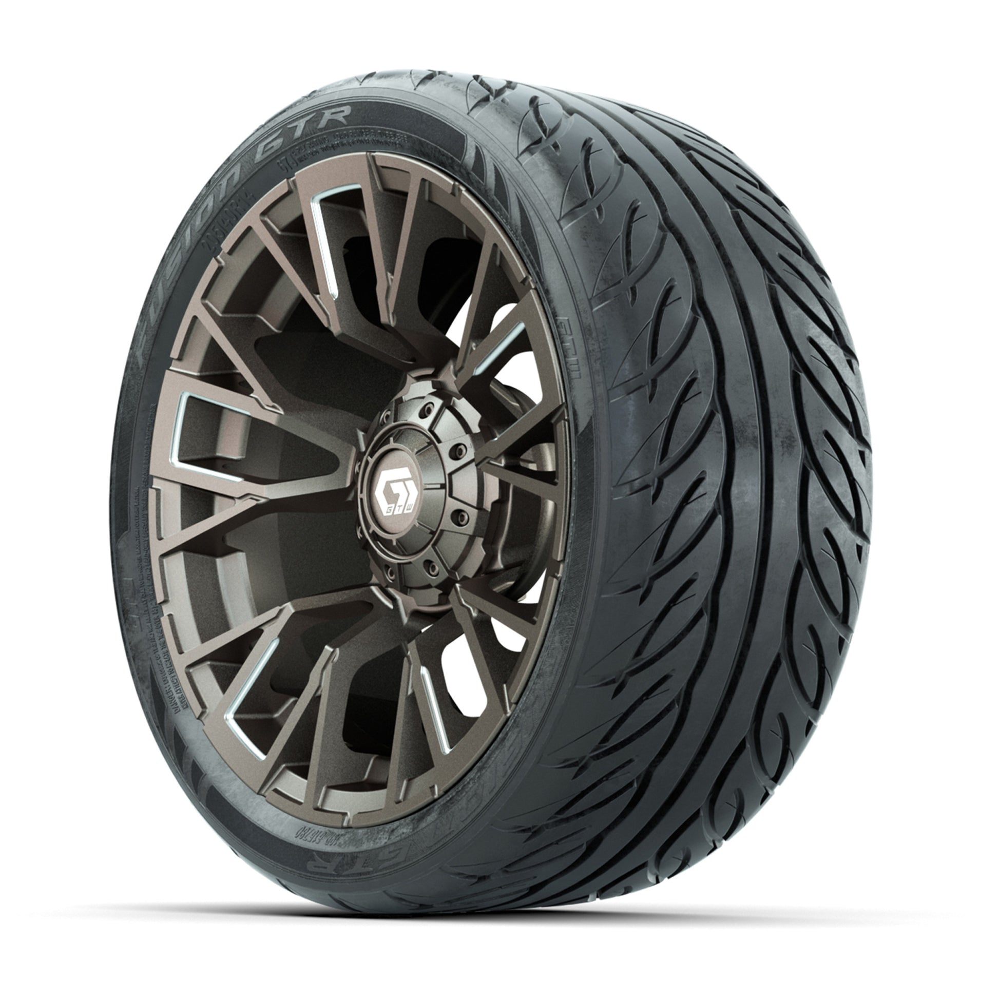 GTW® Vandal Satin Bronze/Machined 14 in Wheels with 205/40-R14 Fusion GTR Steel Belted Street Tires – Full Set