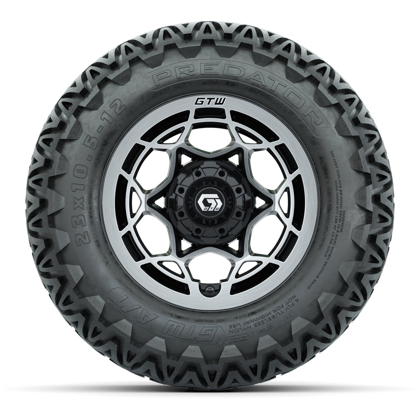 GTW® Nexus Black/Silver 12 in Wheels with 23X10.5-12 Predator All-Terrain Tires – Full Set