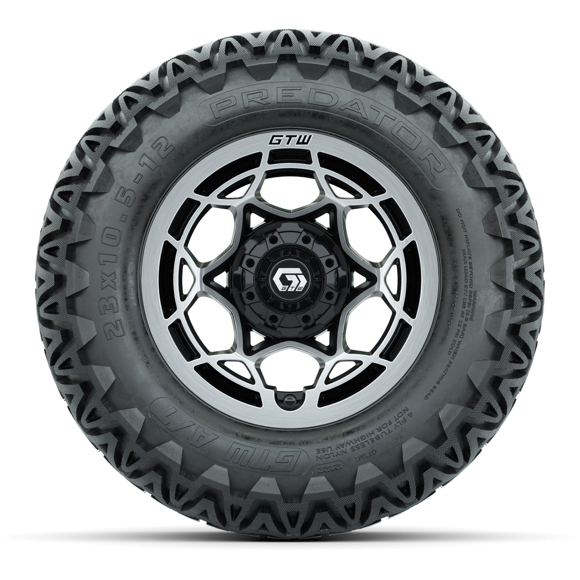 GTW® Nexus Black/Silver 12 in Wheels with 23X10.5-12 Predator All-Terrain Tires – Full Set