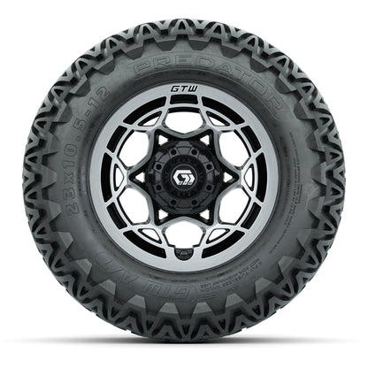 GTW® Nexus Black/Silver 12 in Wheels with 23X10.5-12 Predator All-Terrain Tires – Full Set